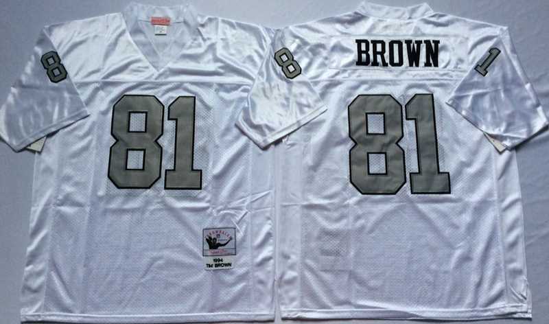 Raiders 81 Tim Brown White Silver M&N Throwback Jersey